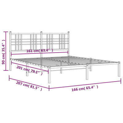 Metal Bed Frame with Headboard White 160x200 cm