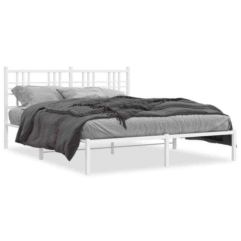 Metal Bed Frame with Headboard White 160x200 cm