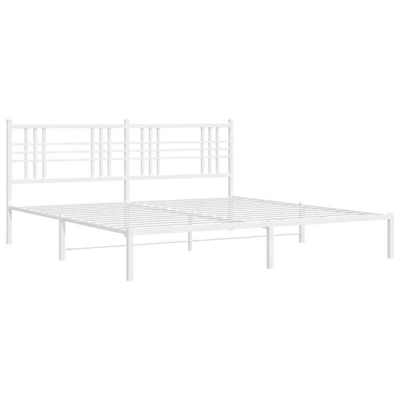 Metal Bed Frame with Headboard White 183x213 cm