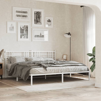 Metal Bed Frame with Headboard White 183x213 cm