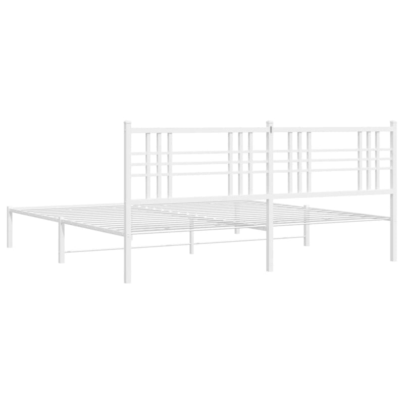 Metal Bed Frame with Headboard White 183x213 cm