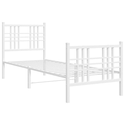 Metal Bed Frame with Headboard and Footboard White 75x190 cm Small Single