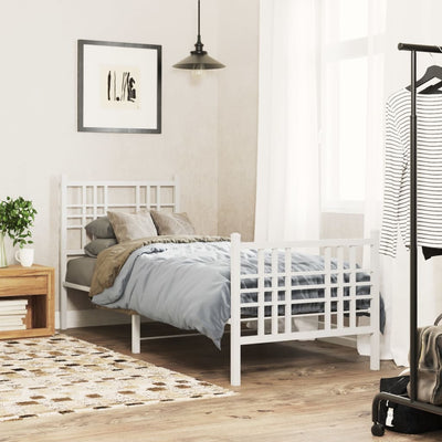 Metal Bed Frame with Headboard and Footboard White 75x190 cm Small Single