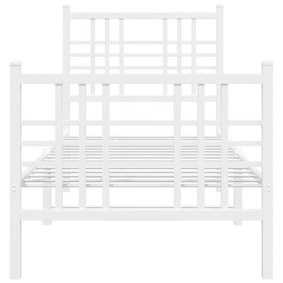 Metal Bed Frame with Headboard and Footboard White 75x190 cm Small Single