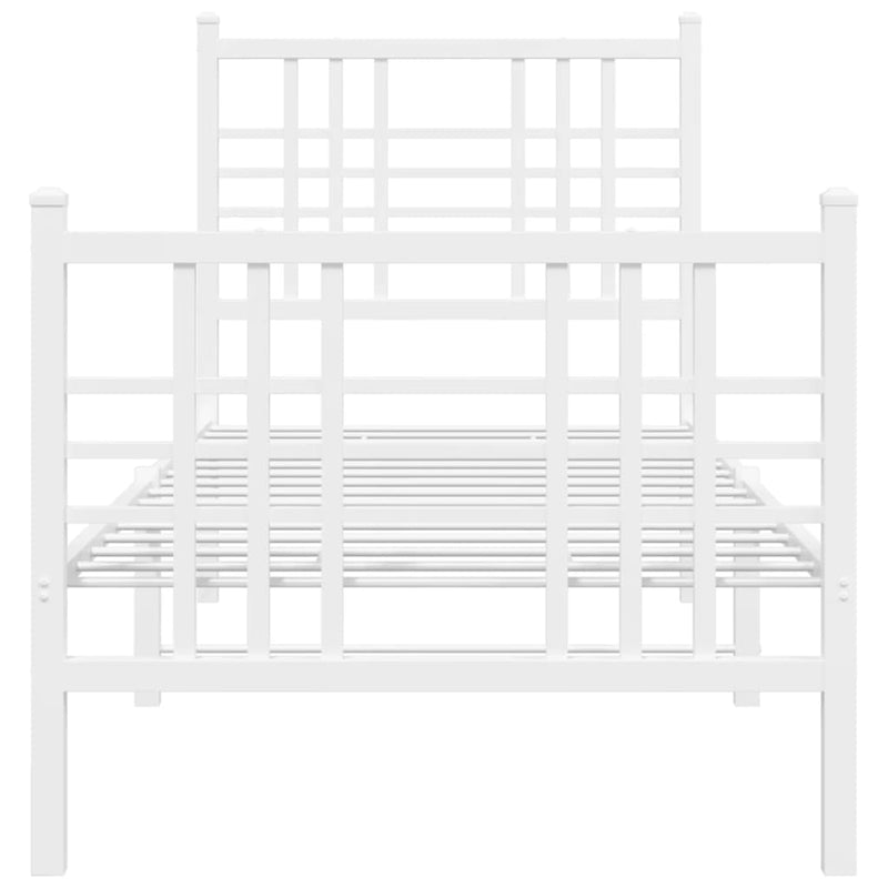 Metal Bed Frame with Headboard and Footboard White 75x190 cm Small Single