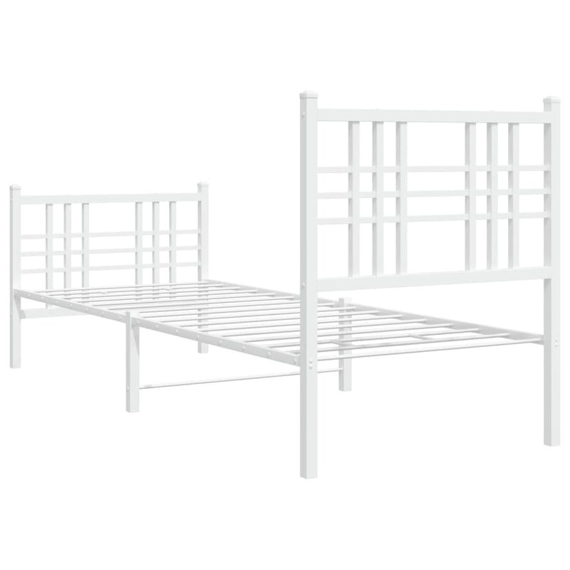 Metal Bed Frame with Headboard and Footboard White 75x190 cm Small Single