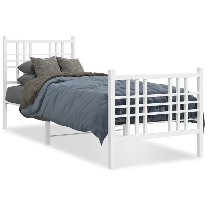 Metal Bed Frame with Headboard and Footboard White 75x190 cm Small Single