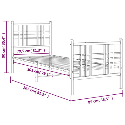 Metal Bed Frame with Headboard and Footboard White 80x200 cm