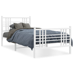vidaXL Metal Bed Frame without Mattress with Footboard White 90x190cm 2