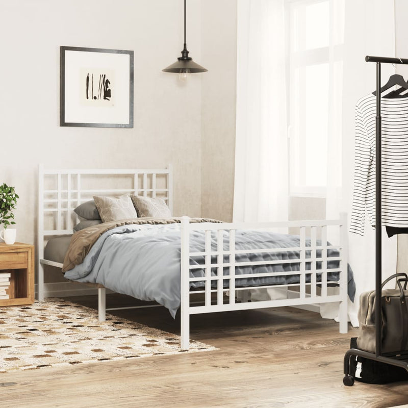 Metal Bed Frame with Headboard and Footboard White 90x200 cm