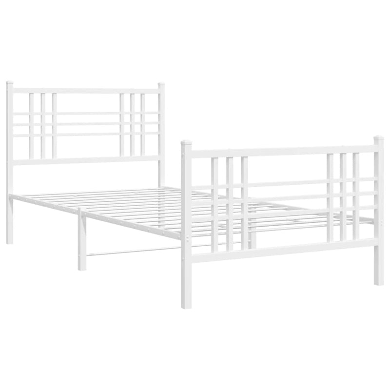 Metal Bed Frame with Headboard and Footboard White 100x200 cm