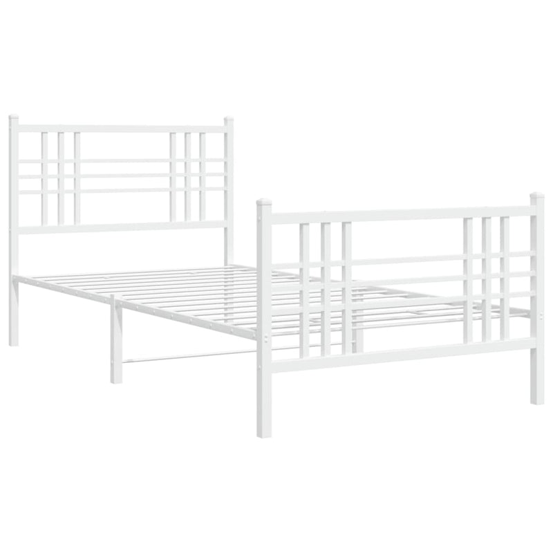 Metal Bed Frame with Headboard and Footboard White 107x203 cm