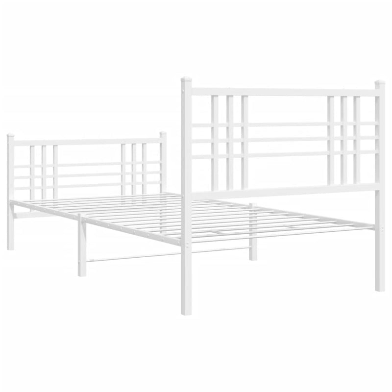 Metal Bed Frame with Headboard and Footboard White 107x203 cm