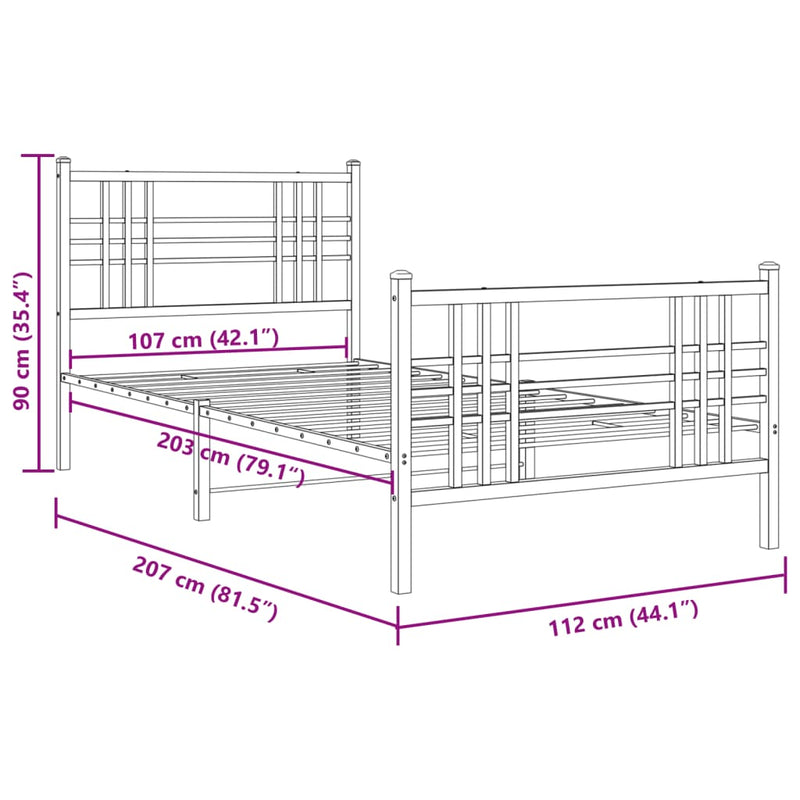 Metal Bed Frame with Headboard and Footboard White 107x203 cm