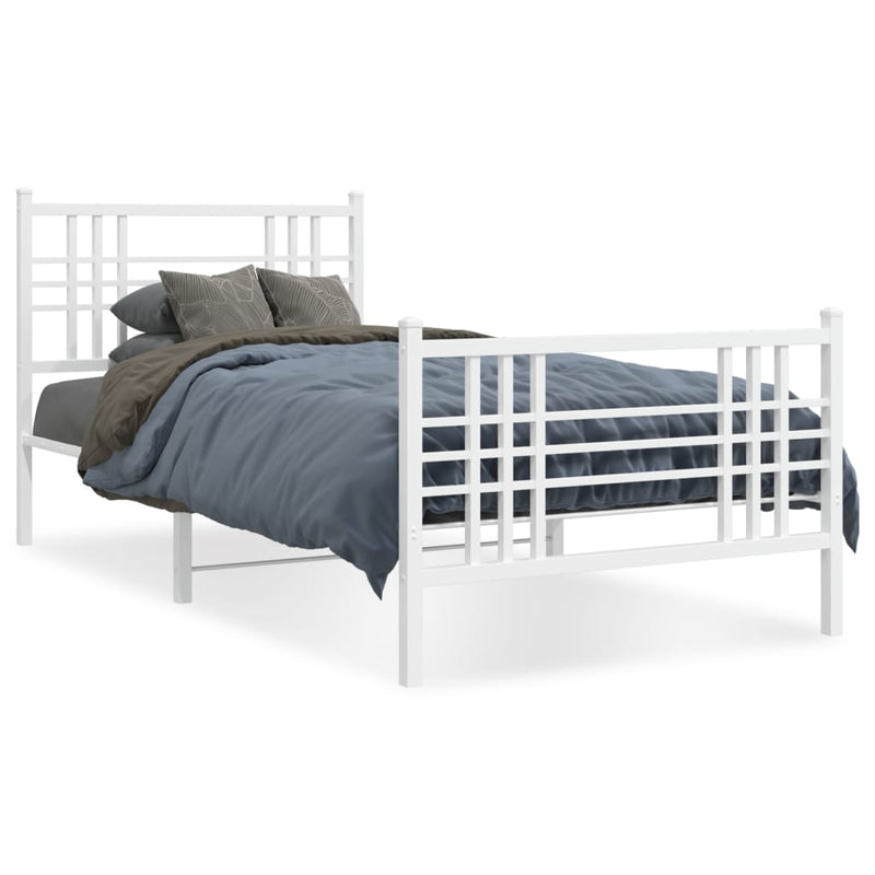 Metal Bed Frame with Headboard and Footboard White 107x203 cm