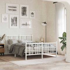 Metal Bed Frame without Mattress with Footboard with Headboard & Footboard White 120 cm 190 cm