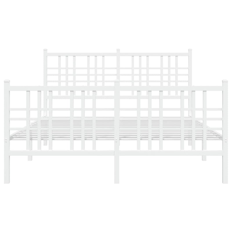 Metal Bed Frame with Headboard and Footboard White 137x190 cm