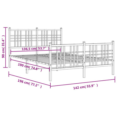 Metal Bed Frame with Headboard and Footboard White 137x190 cm