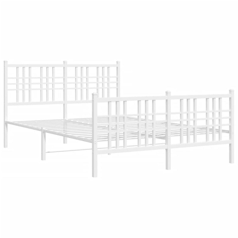 Metal Bed Frame with Headboard and Footboard White 140x190 cm