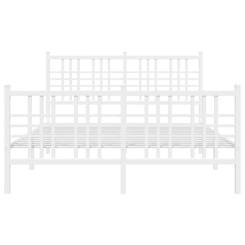 Metal Bed Frame with Headboard and Footboard White 140x190 cm