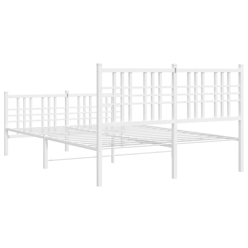 Metal Bed Frame with Headboard and Footboard White 140x190 cm