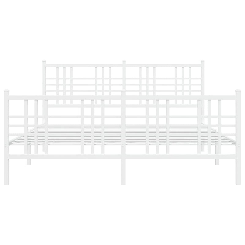 Metal Bed Frame with Headboard and Footboard White 150x200 cm King Size