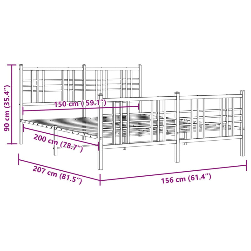 Metal Bed Frame with Headboard and Footboard White 150x200 cm King Size