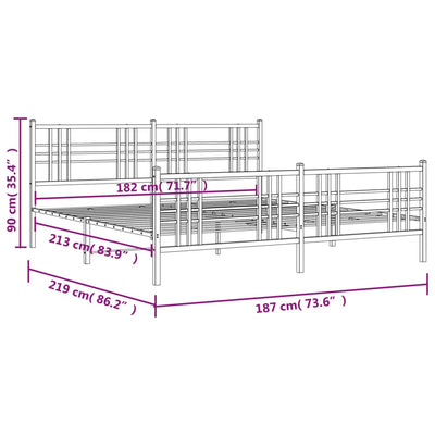 Metal Bed Frame with Headboard and Footboard White 183x213 cm