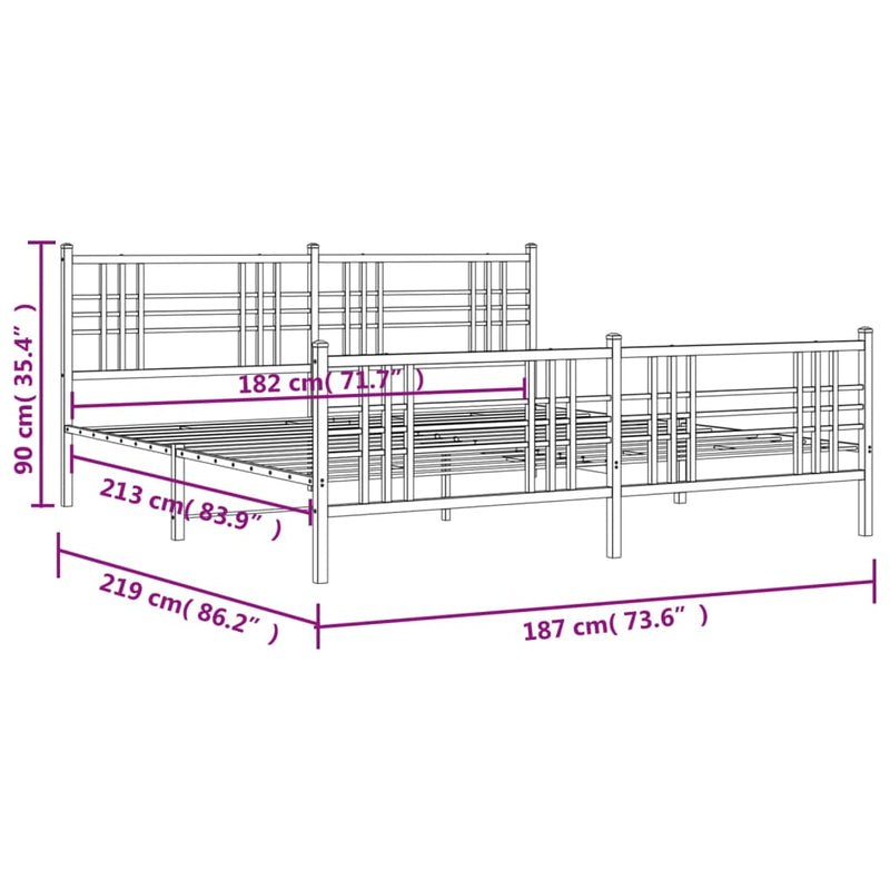 Metal Bed Frame with Headboard and Footboard White 183x213 cm