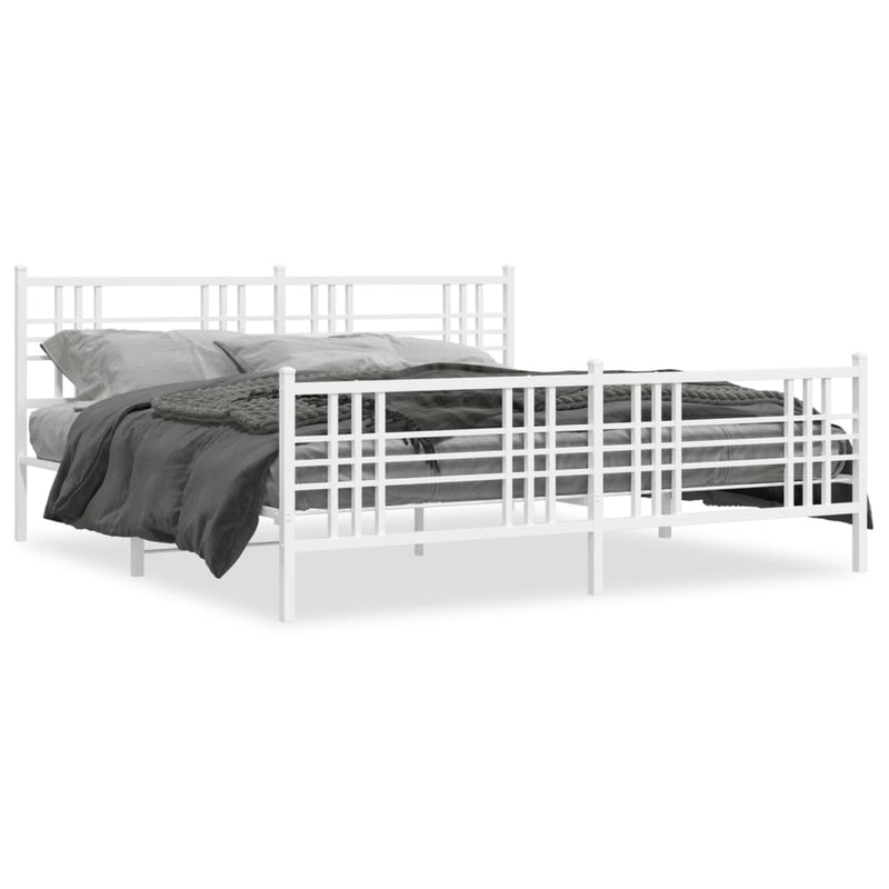 Metal Bed Frame with Headboard and Footboard White 183x213 cm