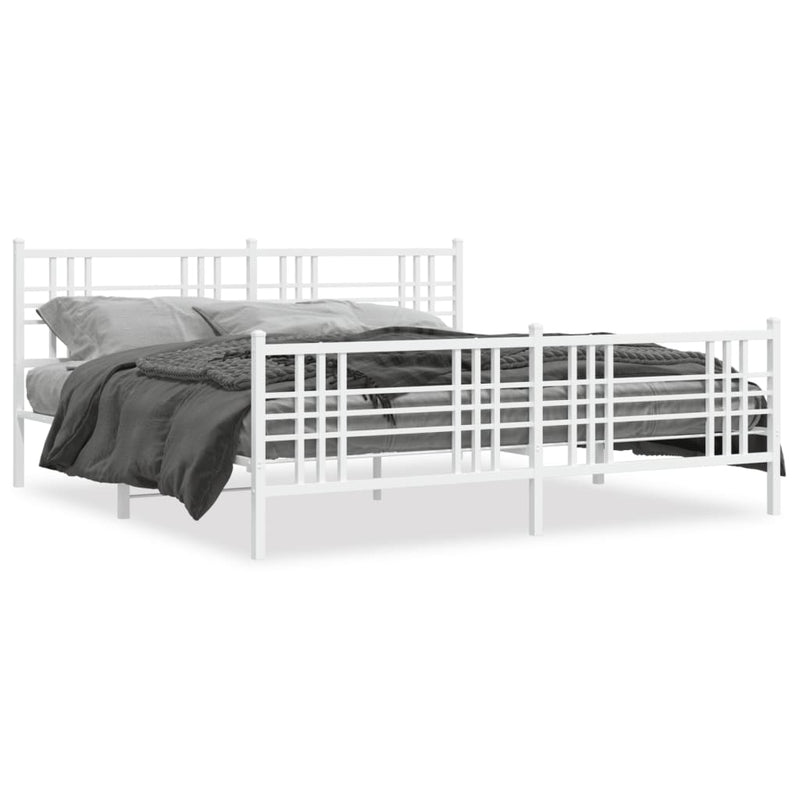 Metal Bed Frame with Headboard and Footboard White 193x203 cm