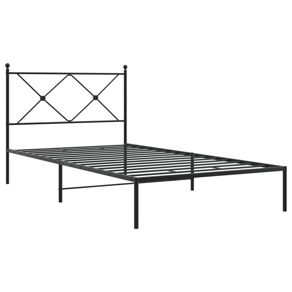 vidaXL Metal Bed Frame without Mattress with Headboard Black 100x200cm 3