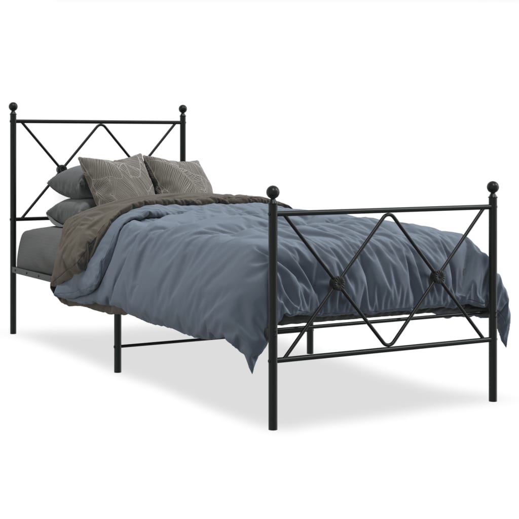 vidaXL Metal Bed Frame without Mattress with Footboard Black 80x200cm 2