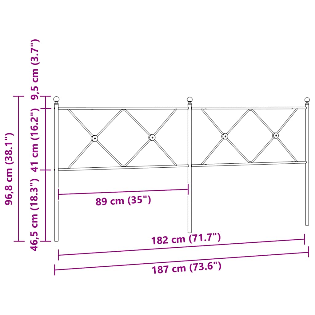 vidaXL Metal Replace Headboard Black 180cm 6