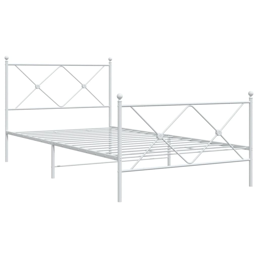 Metal Bed Frame without Mattress with Footboard with headboard & footboard White 100 cm 190 cm
