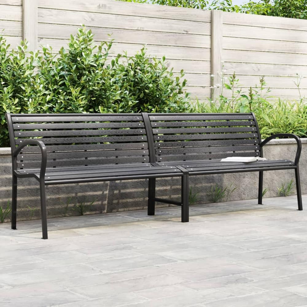 vidaXL Twin Garden Bench Black 231 cm Steel and WPC 1