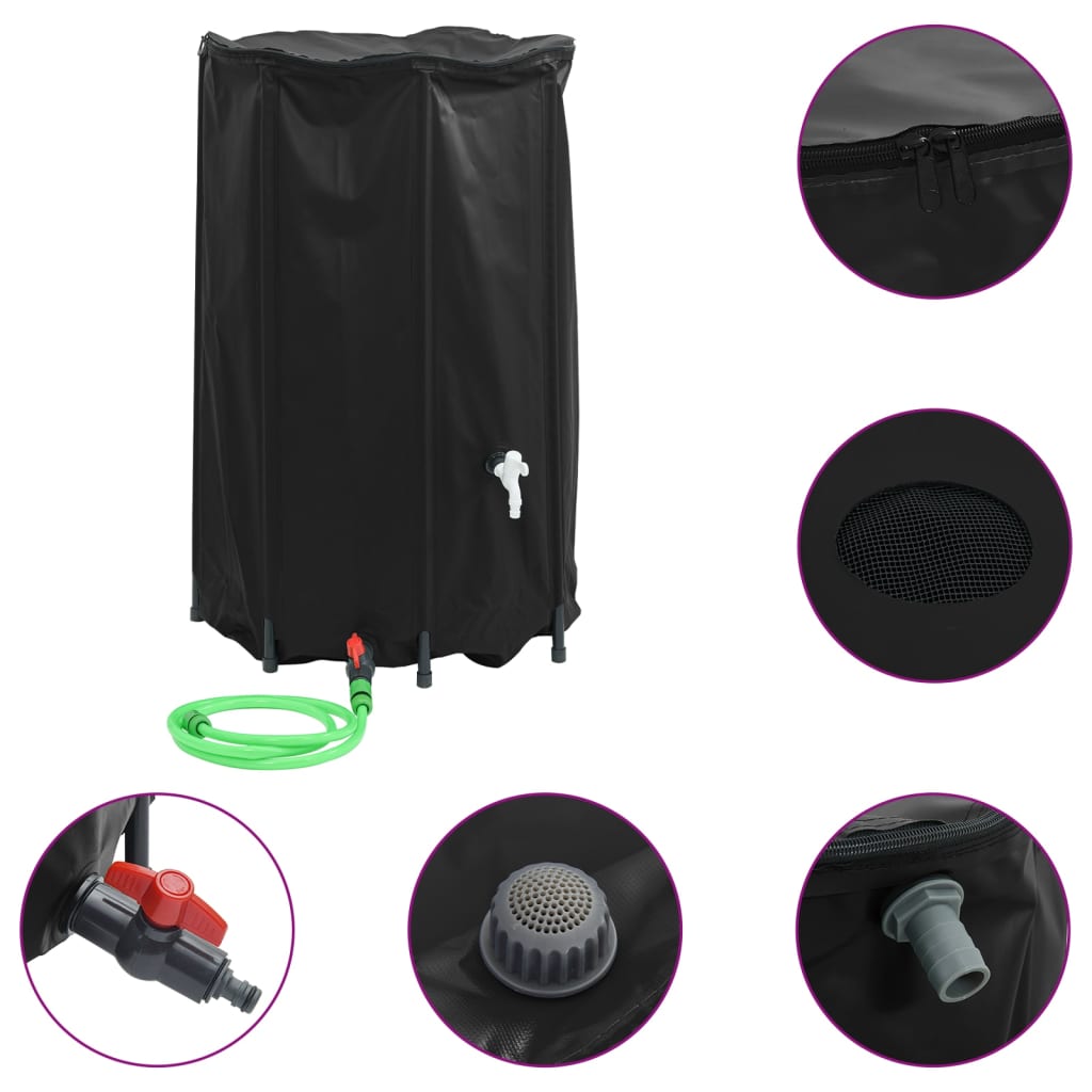 Water Tank with Tap Foldable PVC Black 500 l