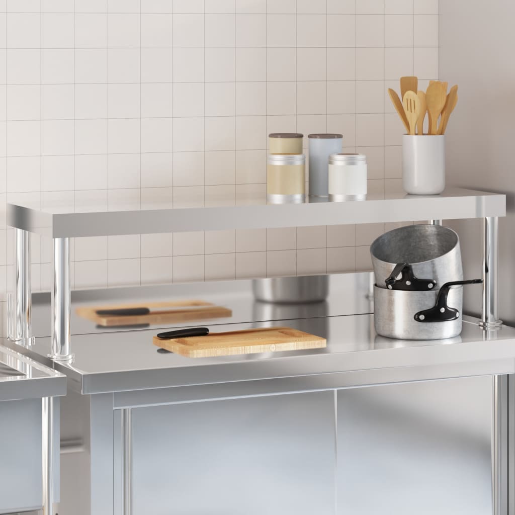 vidaXL Work Table Overshelf 110x30x35 cm Stainless Steel 1