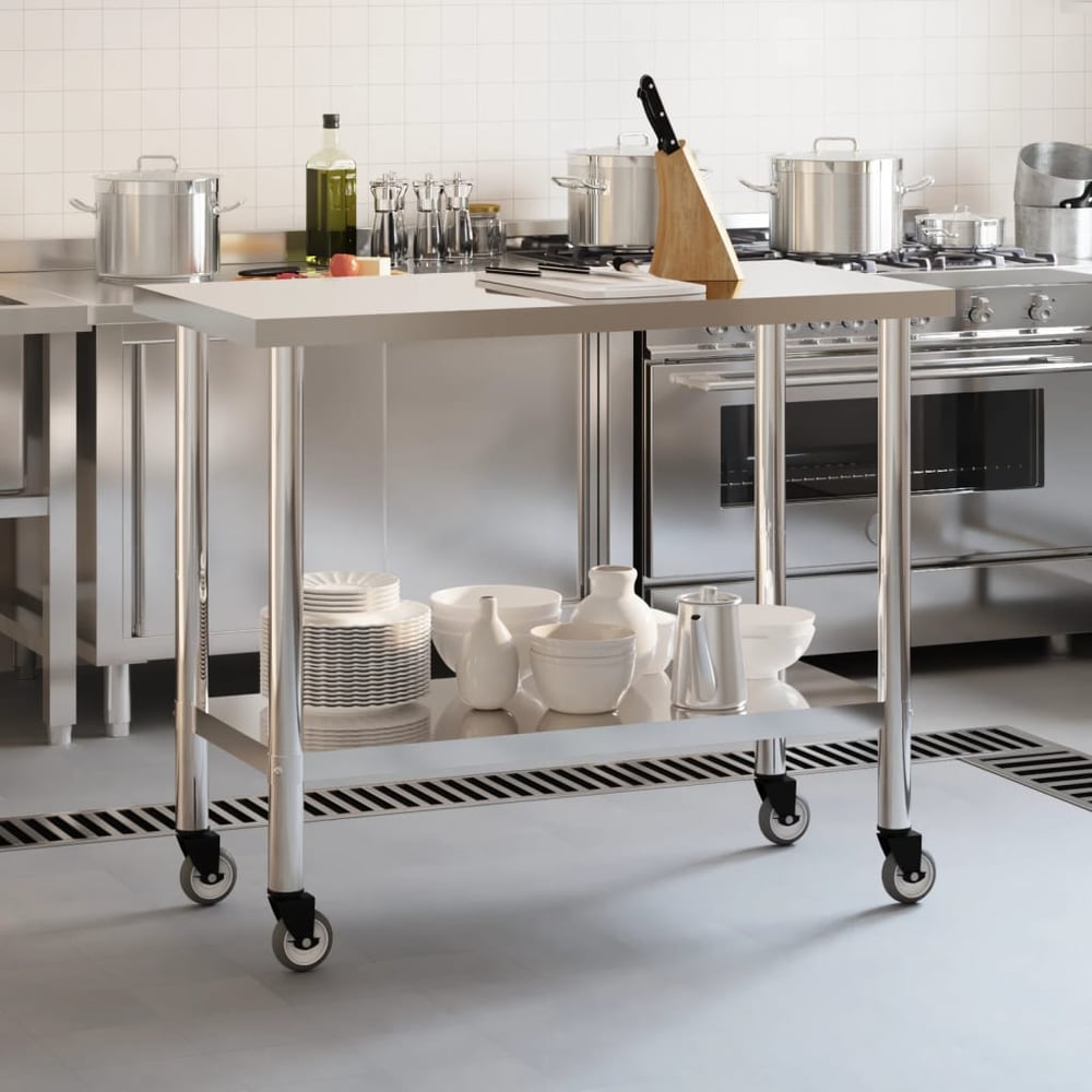 Kitchen Work Table Stainless Steel 110 x 55 x 85 cm With wheels