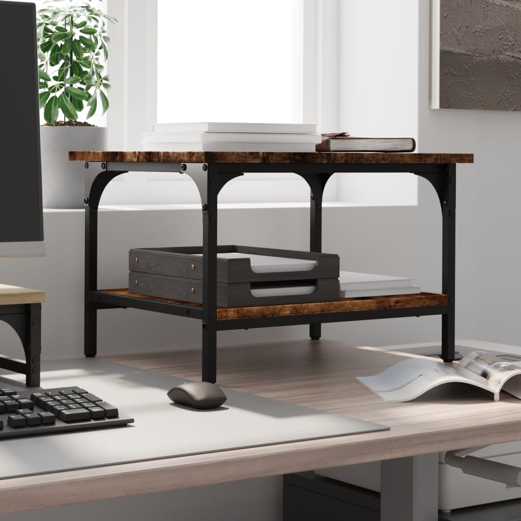 Printer Stand 2-Tier Smoked Oak Engineered Wood, image 3