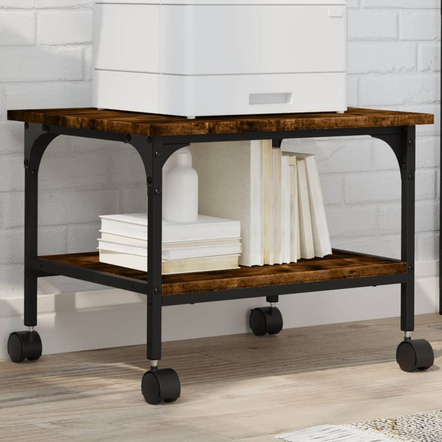 vidaXL Printer Stand 2-Tier Smoked Oak 50x40x38 cm Engineered Wood 1