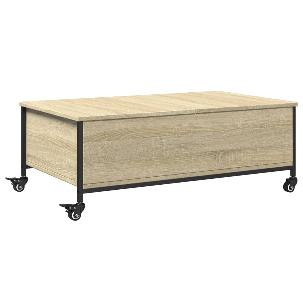 vidaXL Coffee Table with Wheels Sonoma Oak 91x55x34 cm Engineered Wood 2