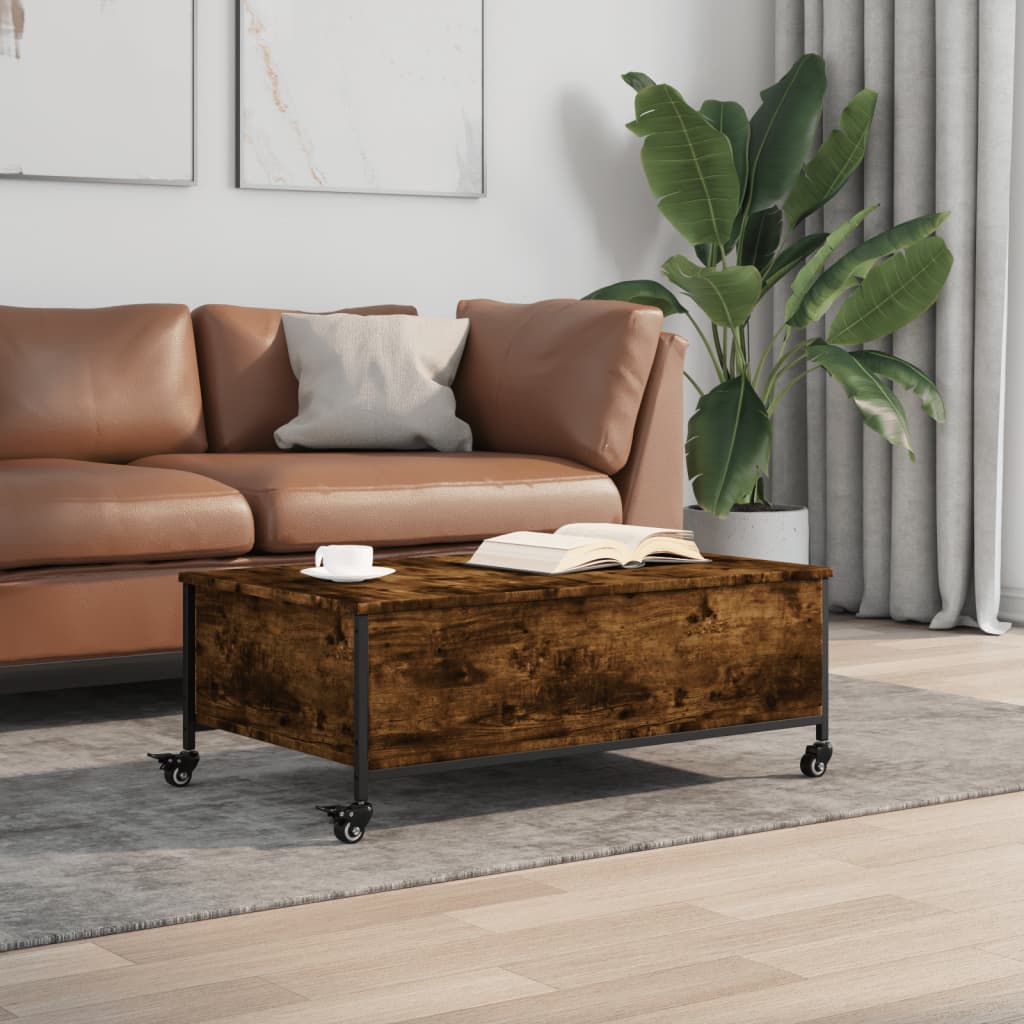 vidaXL Coffee Table with Wheels Smoked Oak 91x55x34 cm Engineered Wood 3