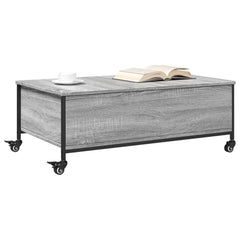 vidaXL Coffee Table with Wheels Grey Sonoma 91x55x34 cm Engineered Wood 4
