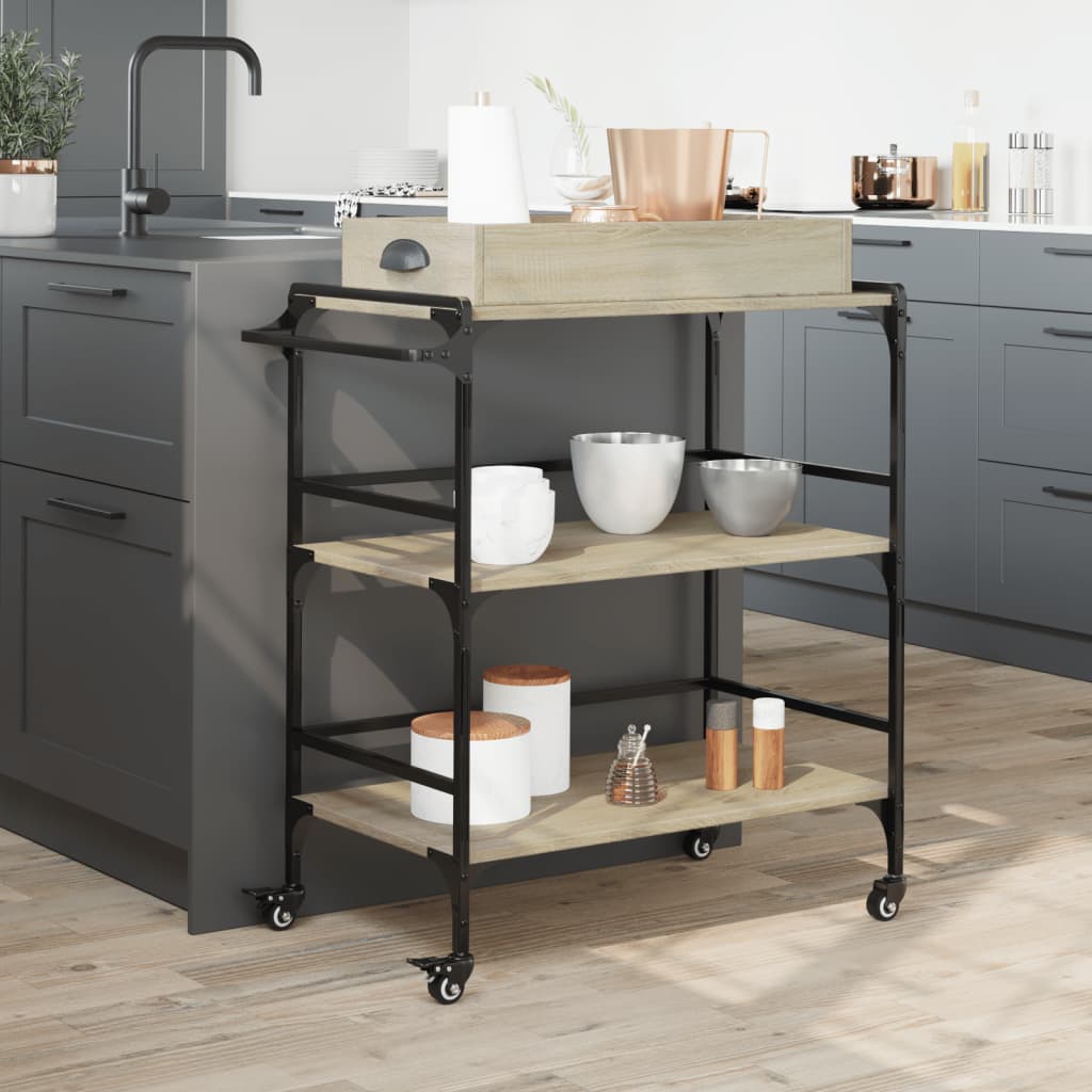 vidaXL Kitchen Trolley Sonoma Oak 81.5x41x92.5 cm Engineered Wood 3
