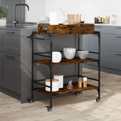 vidaXL Kitchen Trolley Smoked Oak 81.5x41x92.5 cm Engineered Wood 3