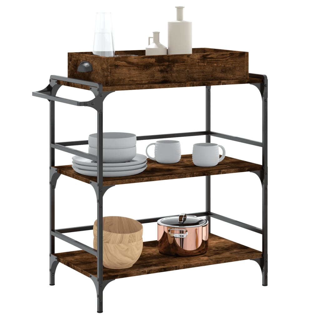 vidaXL Kitchen Trolley Smoked Oak 81.5x41x92.5 cm Engineered Wood 5