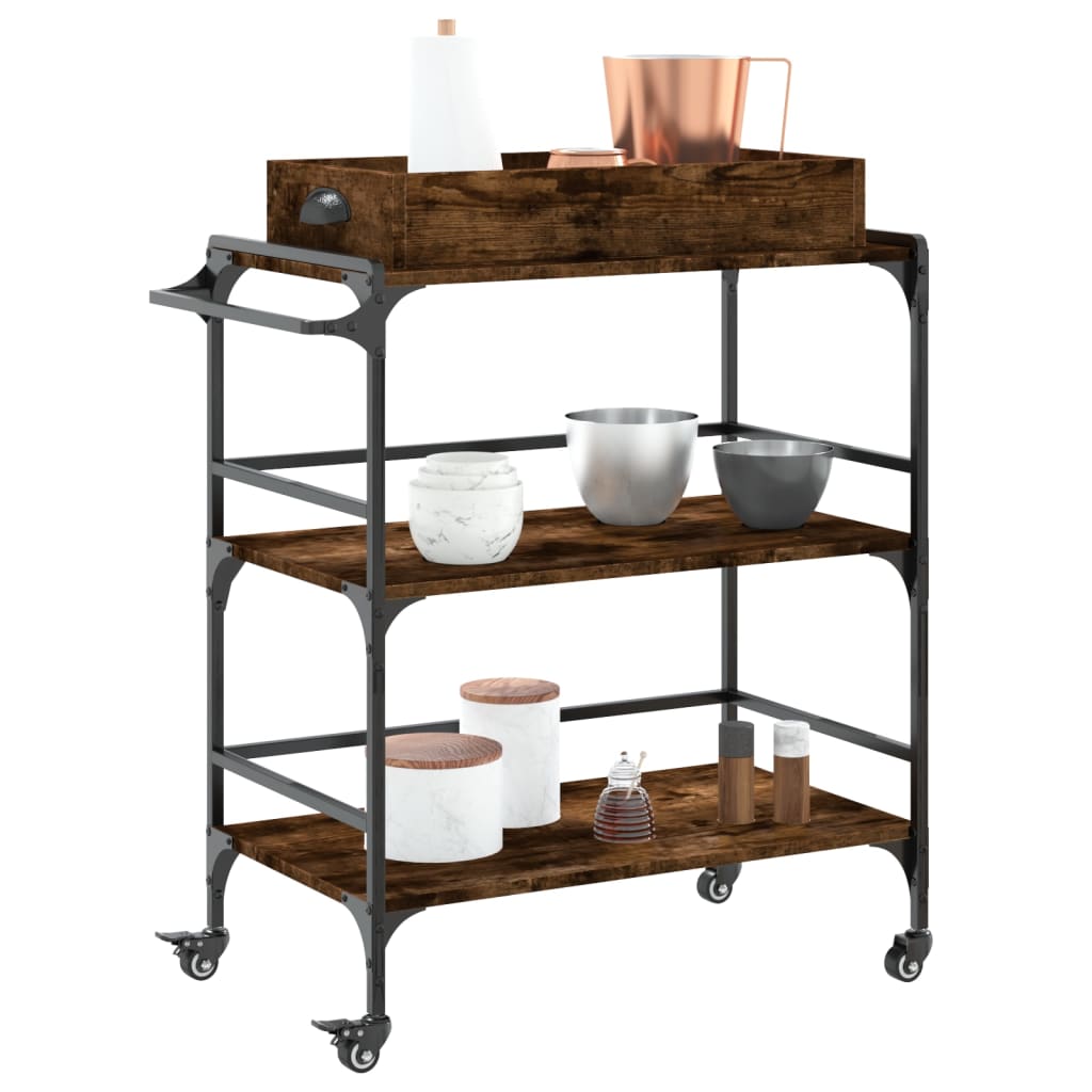 vidaXL Kitchen Trolley Smoked Oak 81.5x41x92.5 cm Engineered Wood 6