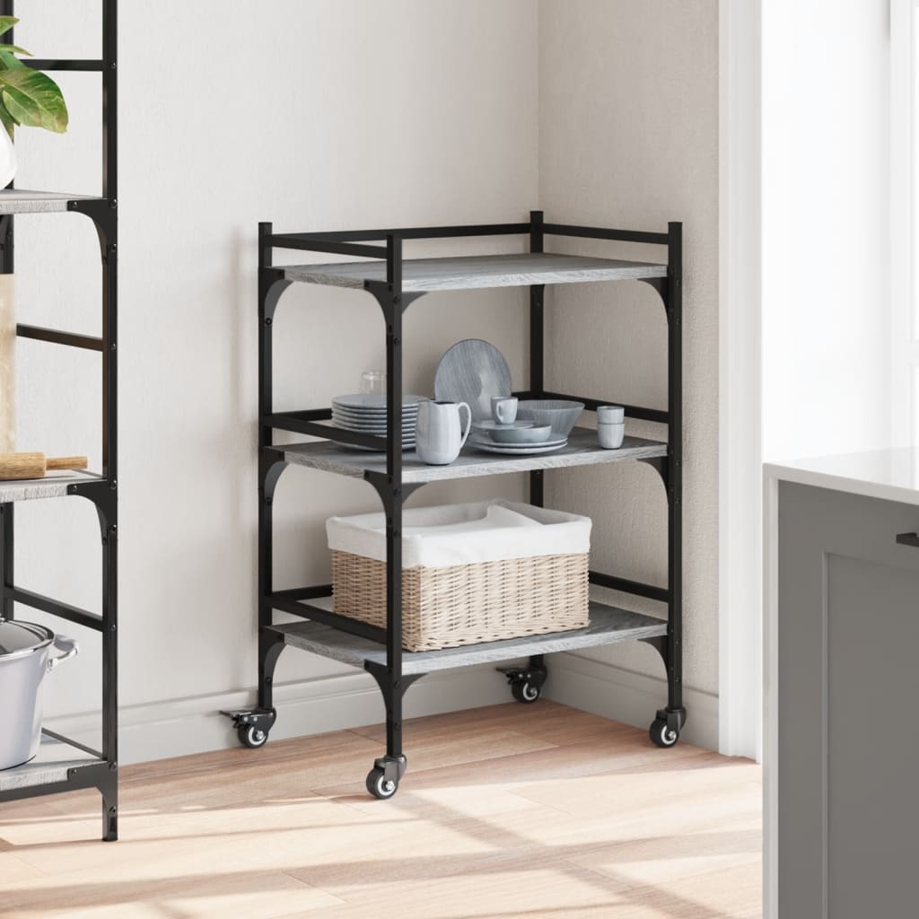 vidaXL Kitchen Trolley Grey Sonoma 50x35x75.5 cm Engineered Wood 4