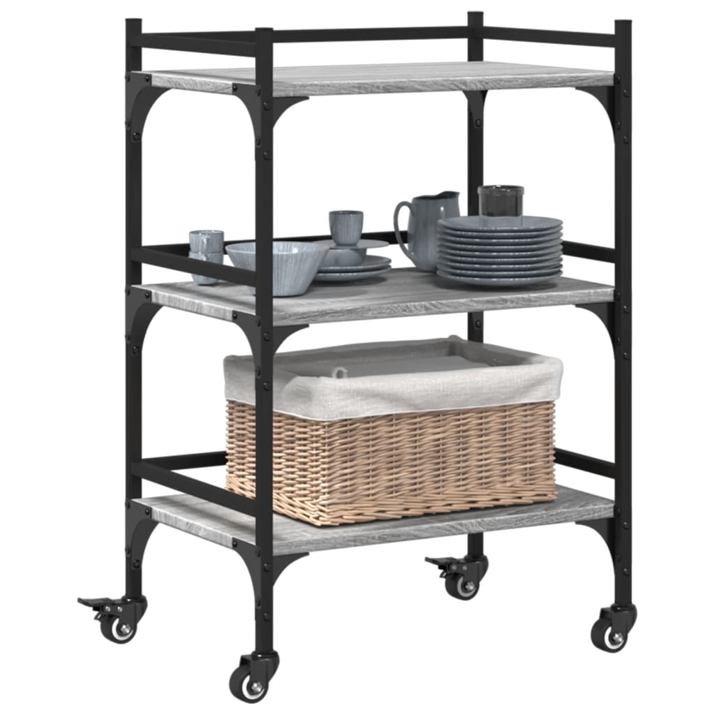 vidaXL Kitchen Trolley Grey Sonoma 50x35x75.5 cm Engineered Wood 6